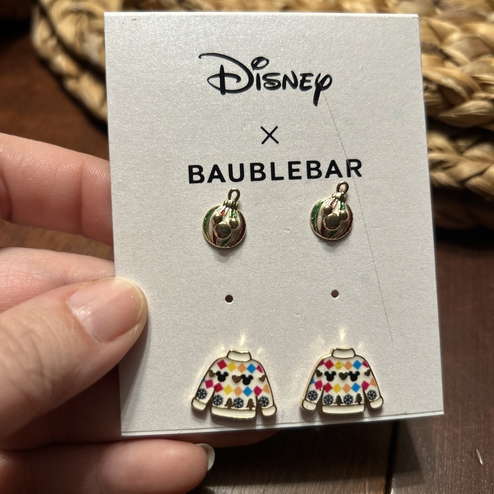 New Disney x Baublebar 3 pairs Christmas Holiday Stud Earrings Tree Sweater Orna